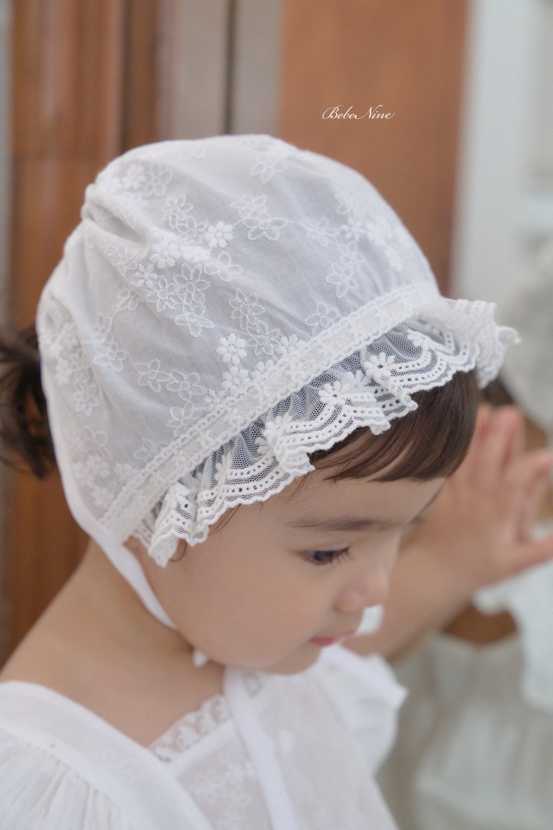 ☀️預訂 韓國直送☀️🇰🇷Bebeninie蕾絲花邊純棉嬰兒包耳帽