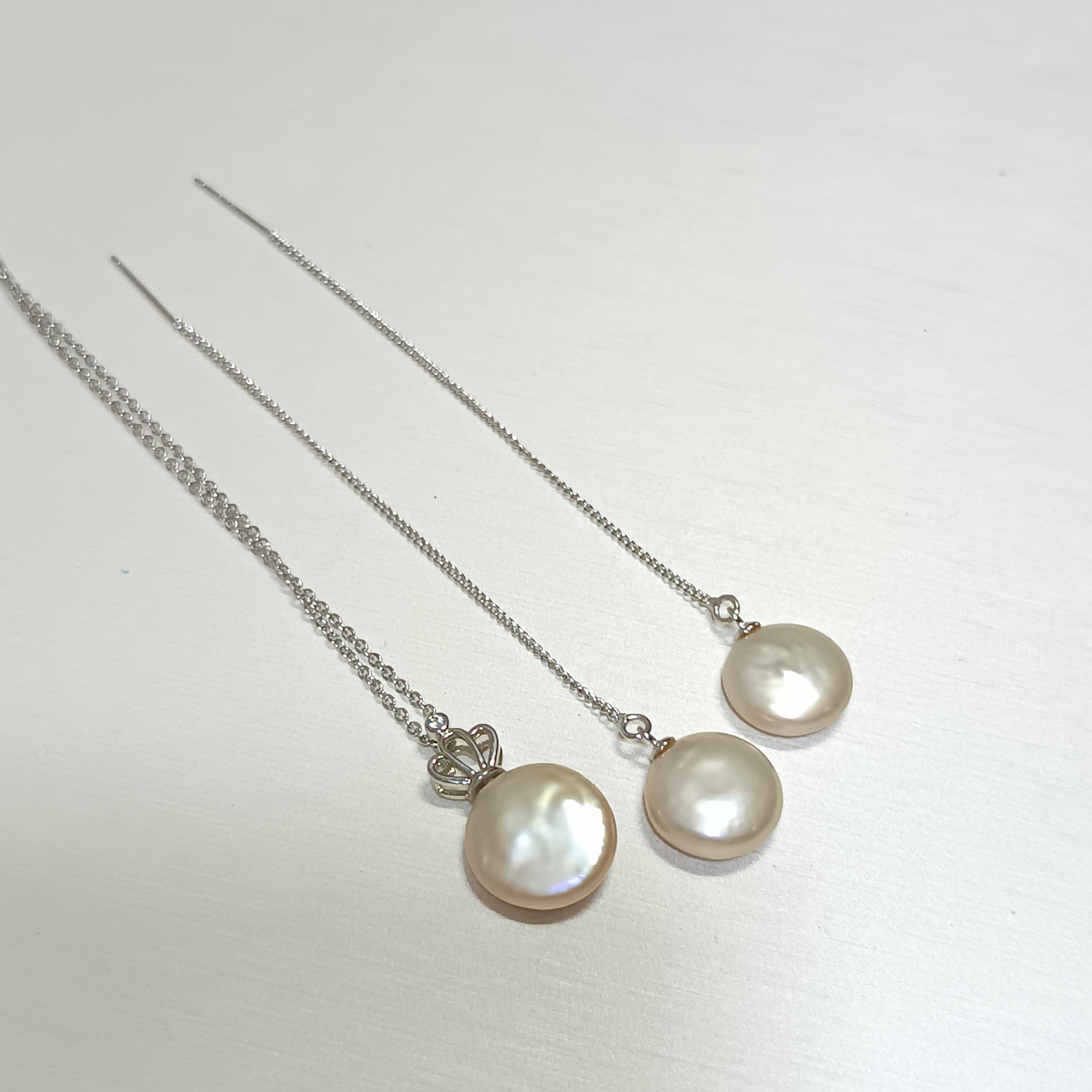 🎉特惠產品‼️精品極光淡水鈕扣珠純銀耳線注白金吊墜套裝