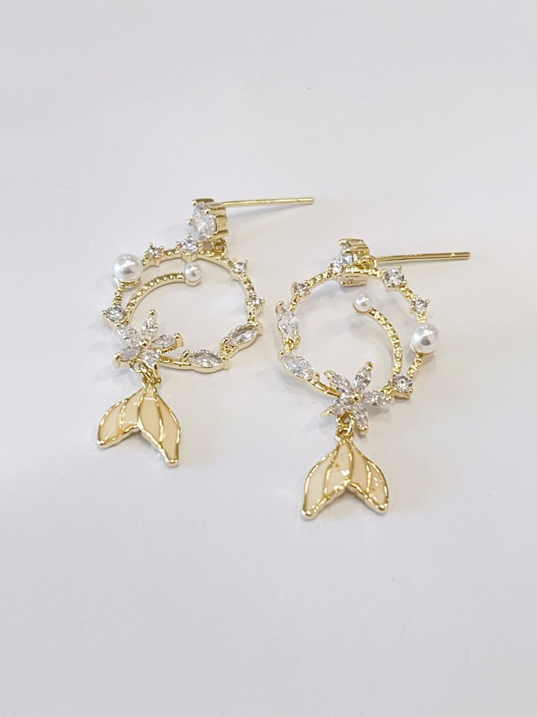 网红圆圈锆石人鱼尾耳环