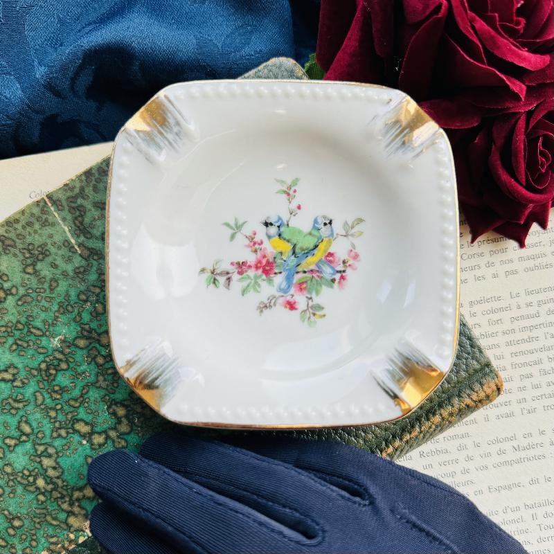 Vintage C.a. 1960-80s Grey-Headed Love Bird Ceramic Ash Tray(MT1468)