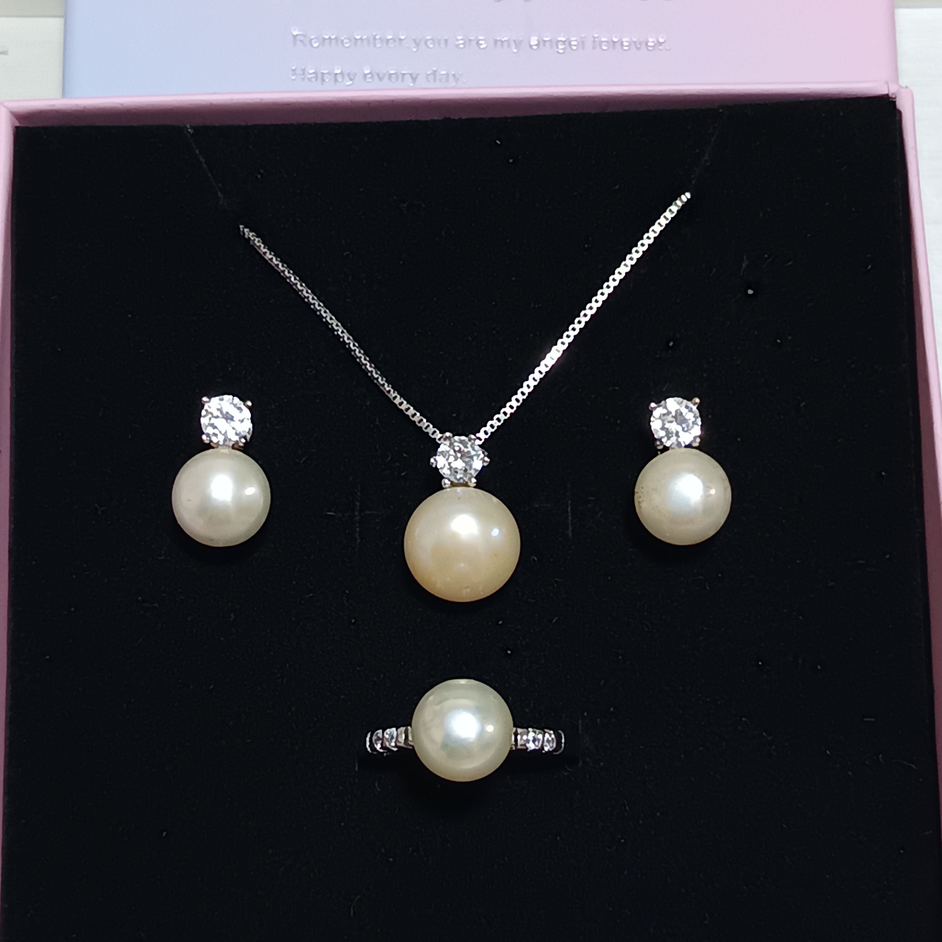 ✨特惠產品✨淡水饅頭香檳色珍珠925銀吊墜耳釘戒指套裝