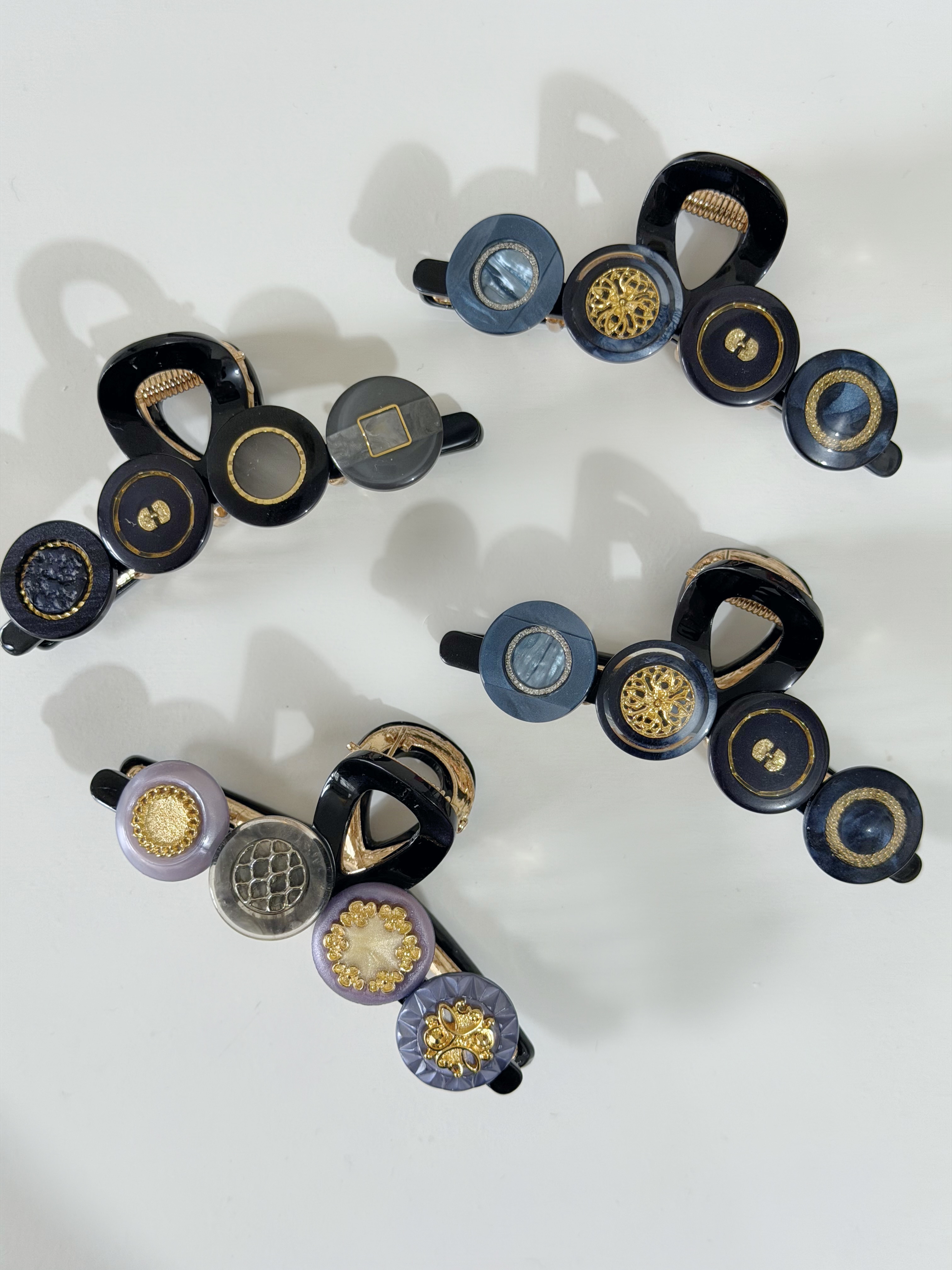 復古鈕扣髮夾/黑色系 8cm長