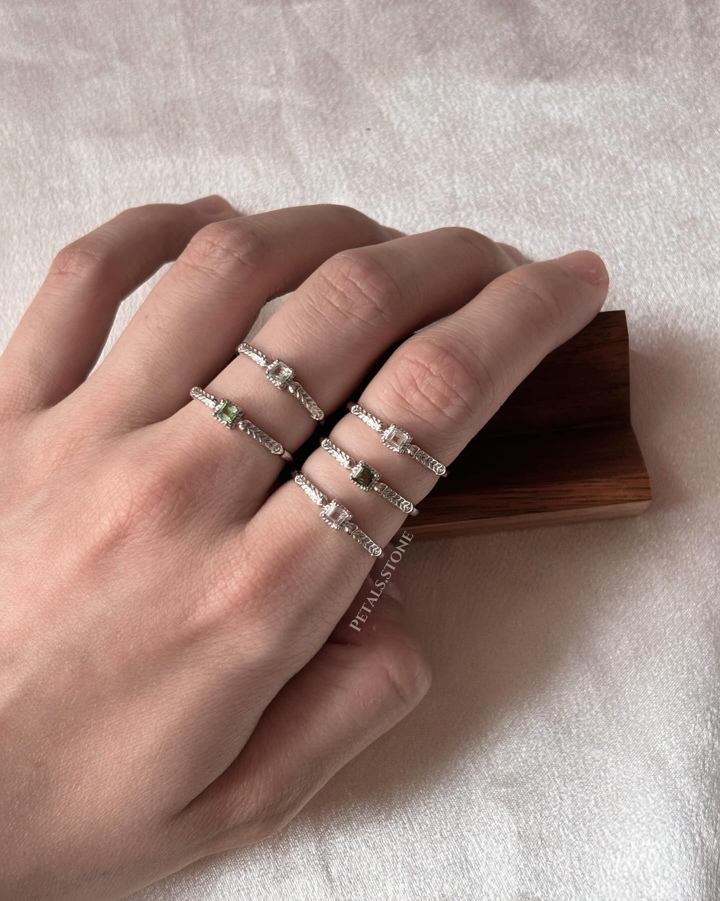 ❀Tourmaline silver Square Rings💍 