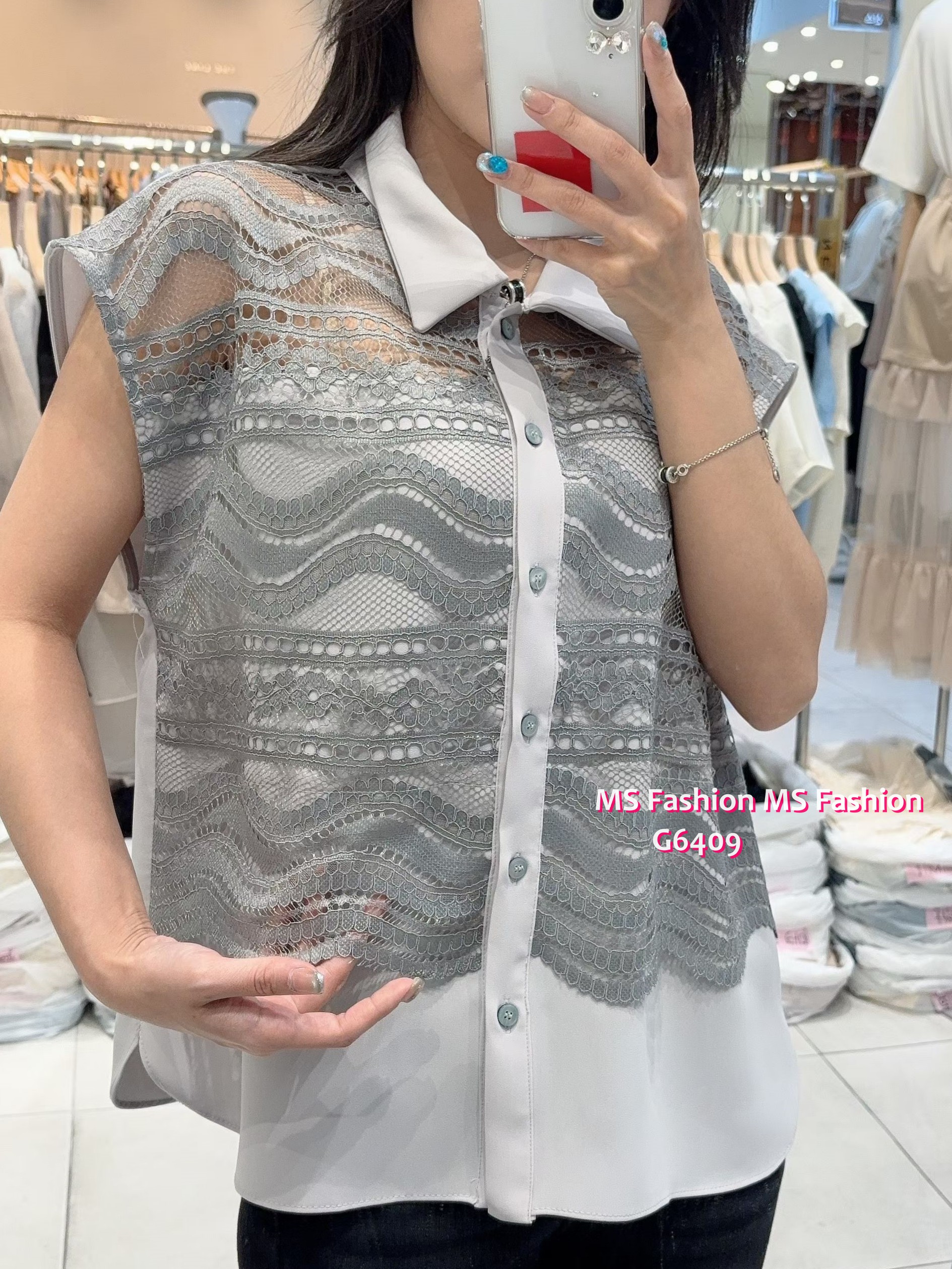 G6409 靚料拼lace top