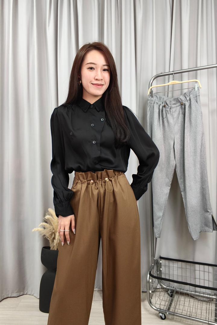 CB2583 Elegant Silk Touch Buttoned Blouse