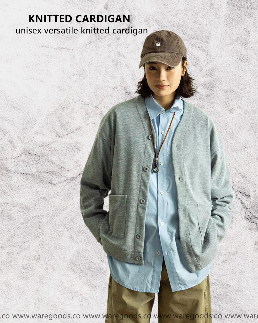 W8006復古V領針織外套