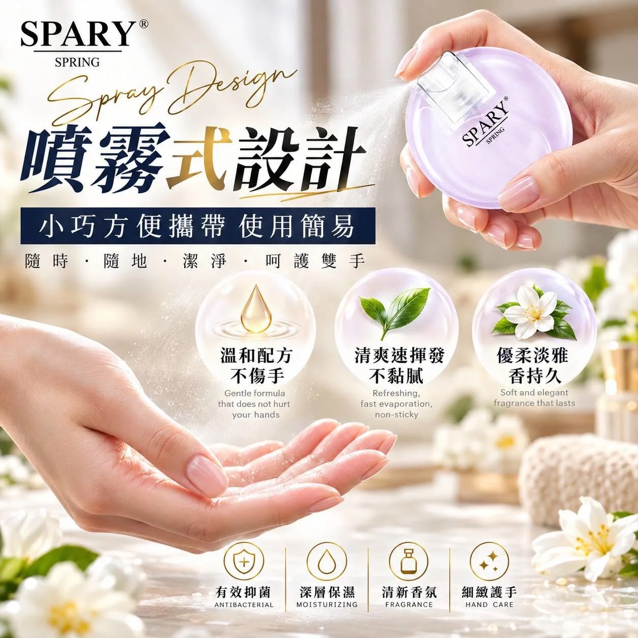 (台灣製)SPARY 香水款保濕抑菌護手霜噴霧