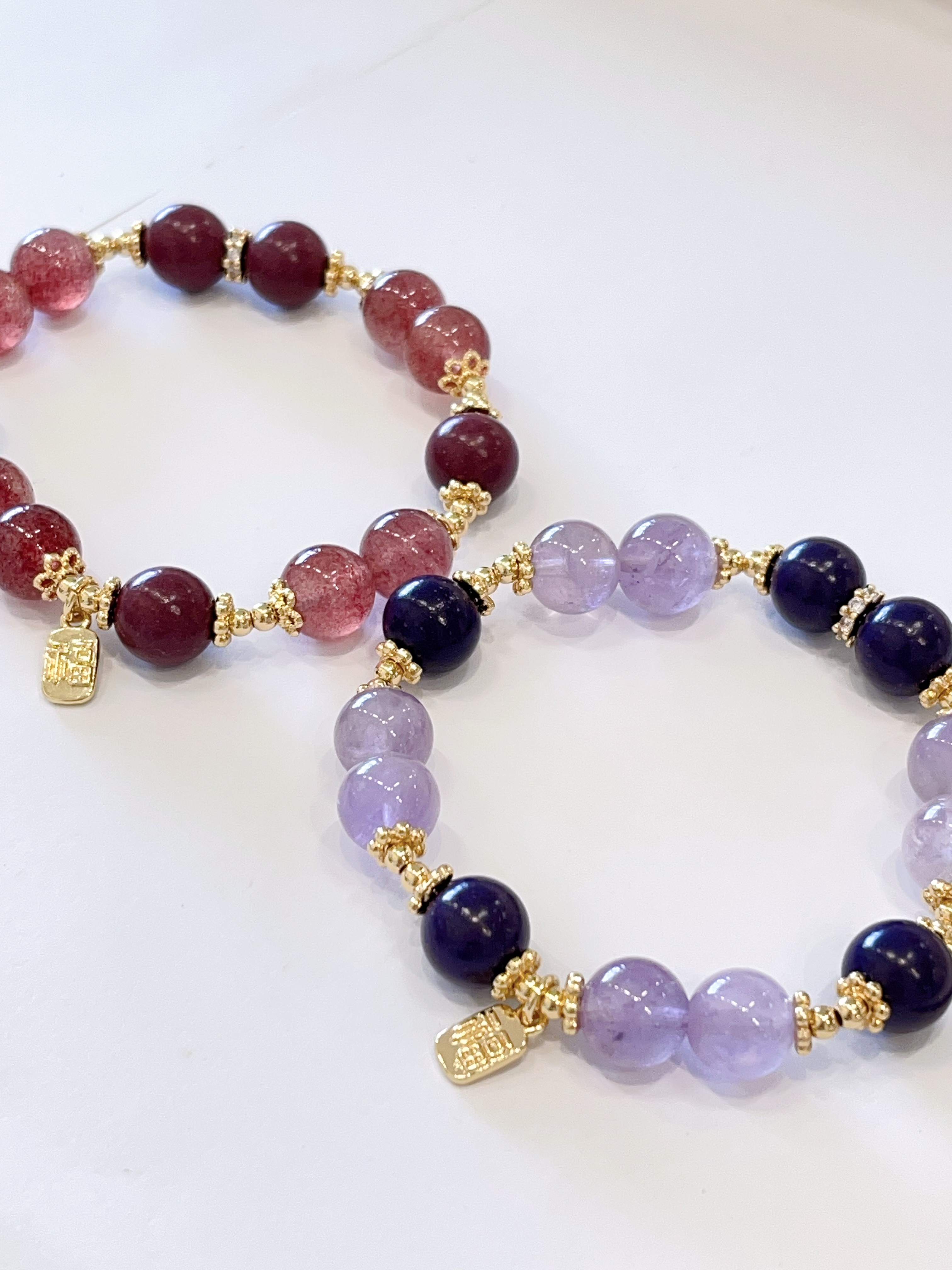 💜 薰衣草紫水晶 × 草莓晶 × 合香珠手串 Lavender Amethyst, Strawberry Quartz & Incense Bead | 10mm 