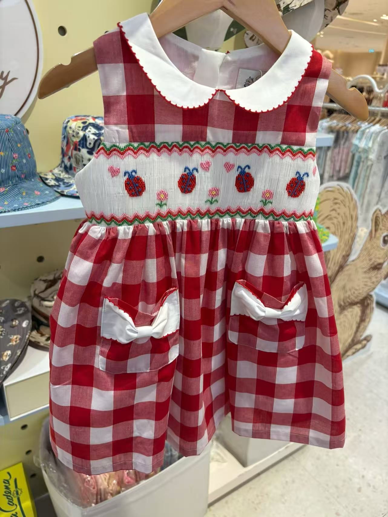 0630 打攬手工刺繡格仔連身裙