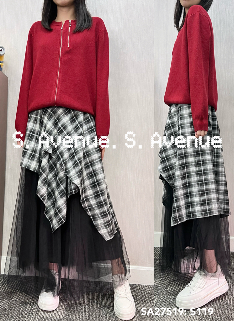 SA27519: 長袖前雙拉錬冷top