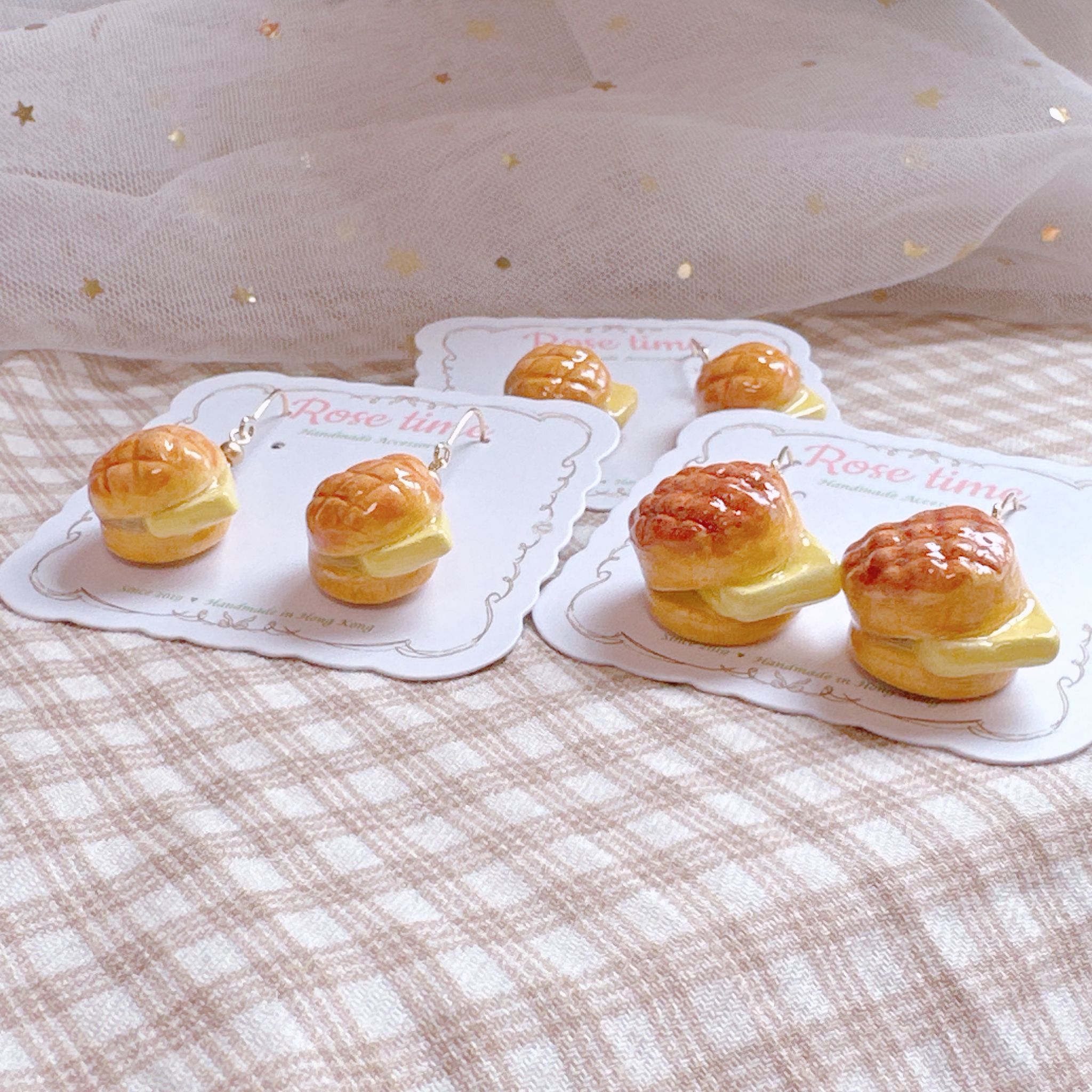 手繪 港式菠蘿油 耳環