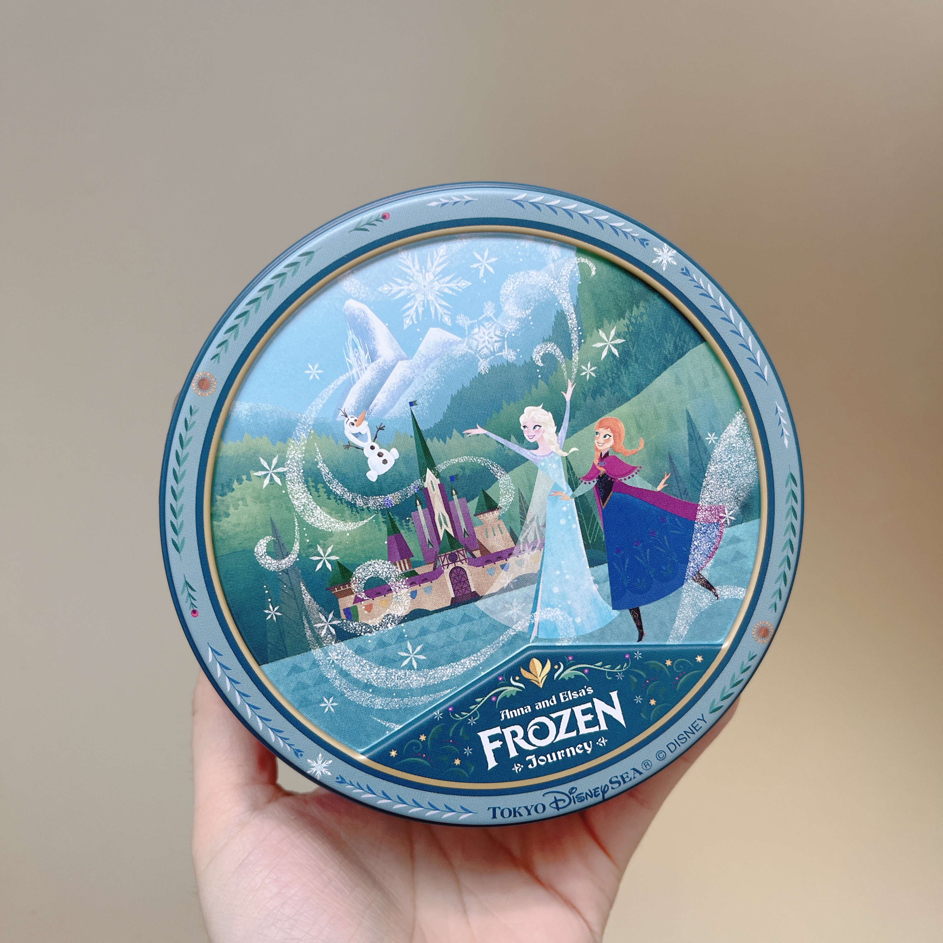 日本現貨/預訂📍東京迪士尼冰雪奇緣圖案圓形鐵盒餅乾