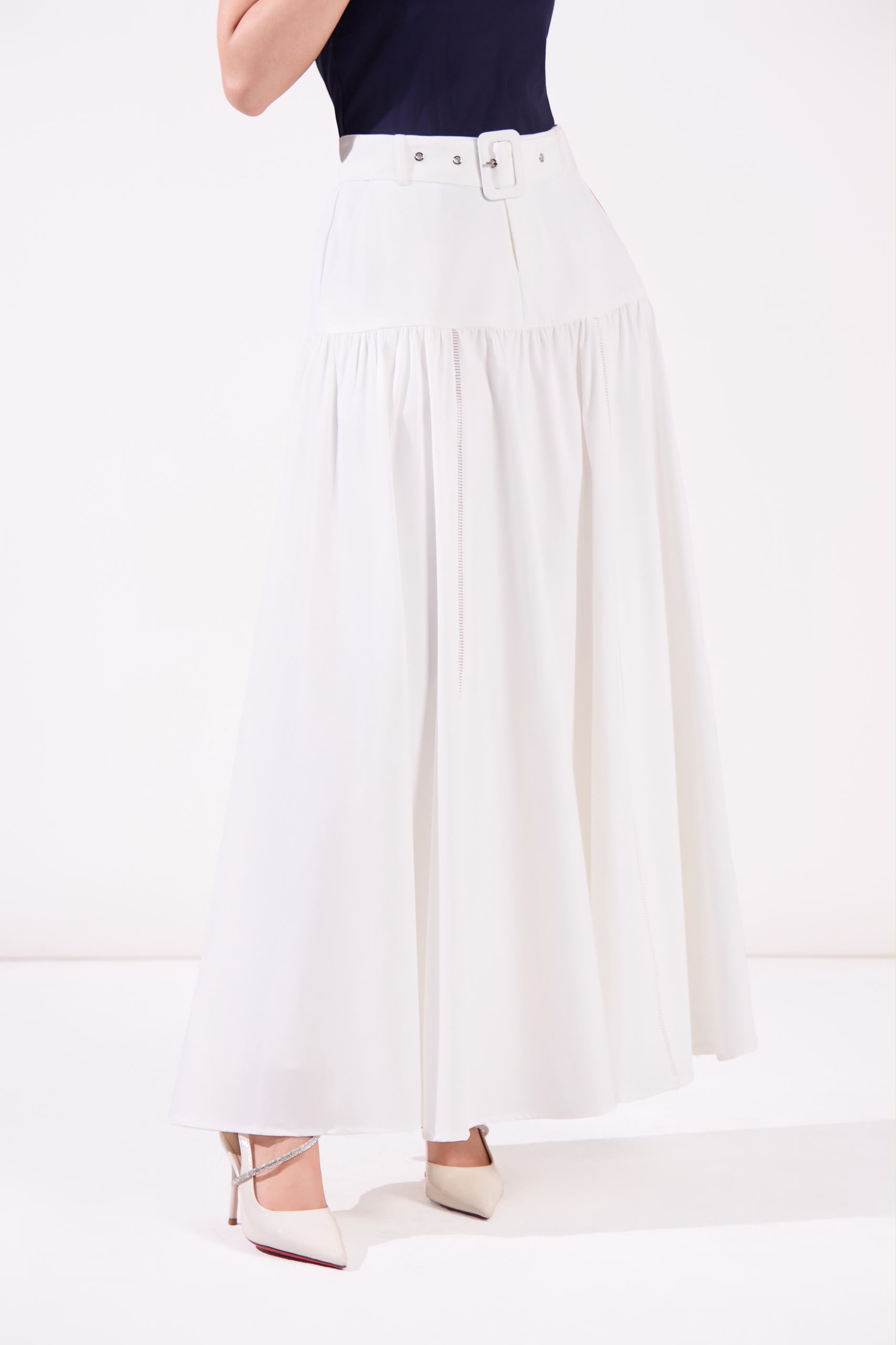 12241368 Belted Gathered Maxi Skirt