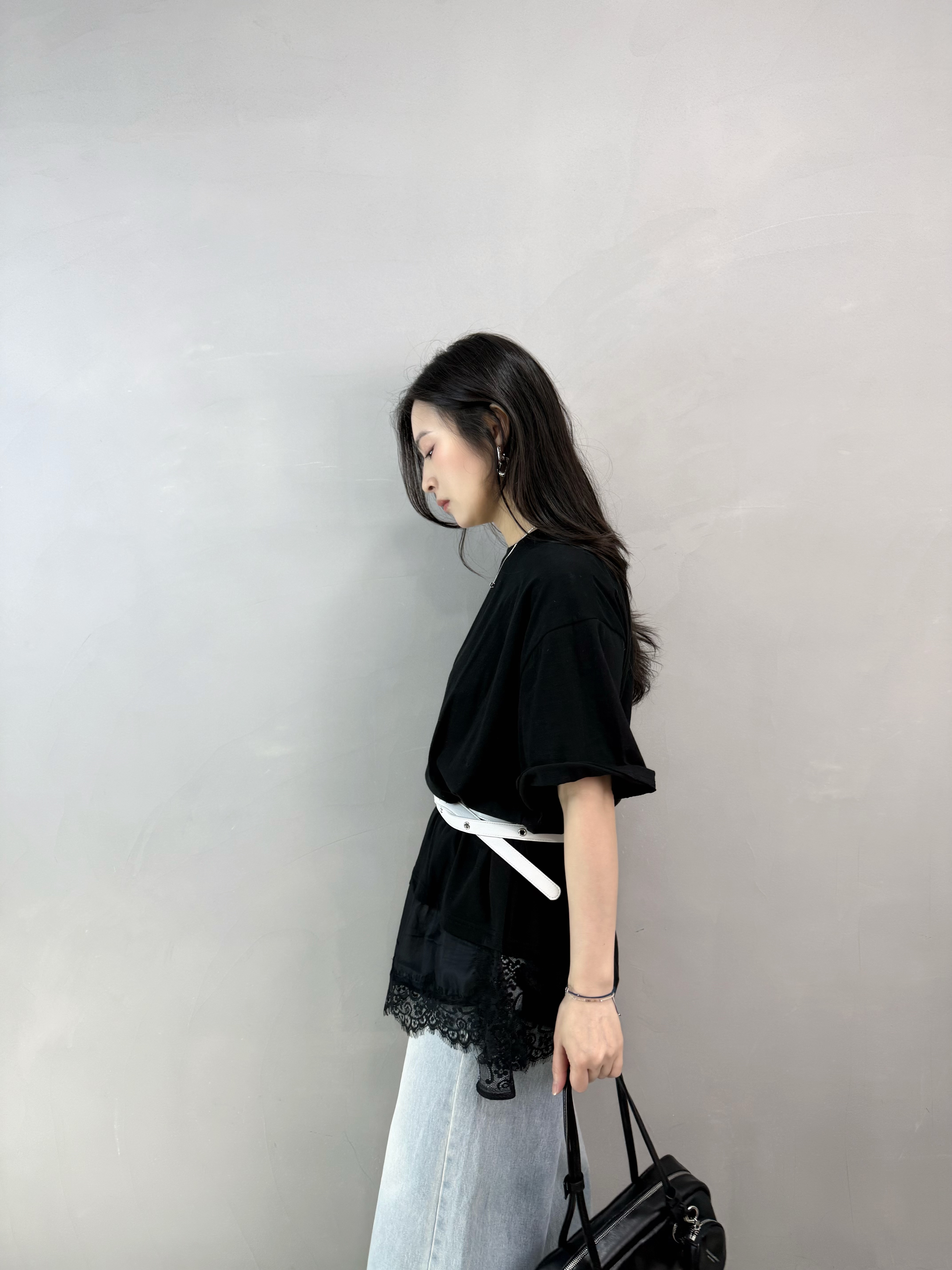 L86 拼Lace開叉Tee