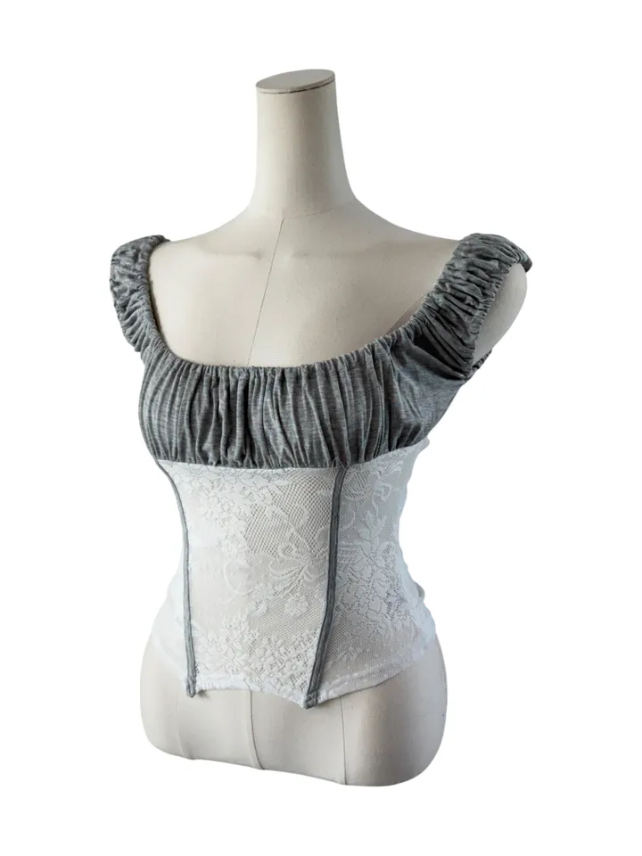 Ruched Sheer Lace Panel Corset Top