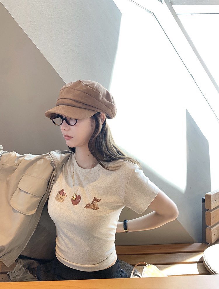 1787 “Cherry & Deer Tee ”森系小鹿圆领 T