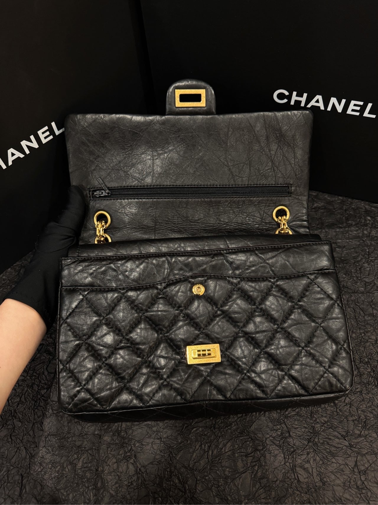 【預訂貨品】Chanel  2.55黑金腋下包