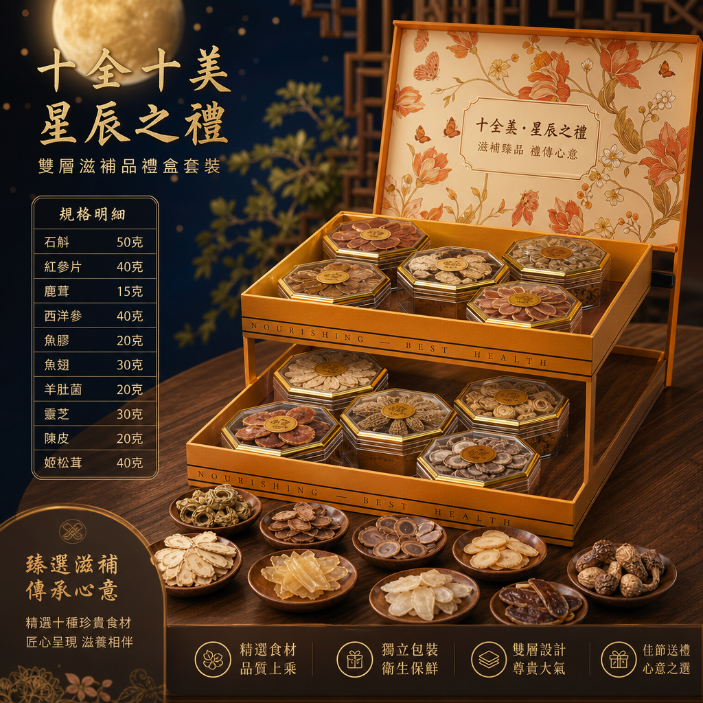 中秋禮盒 十全十美 星辰之禮雙層滋補品禮盒套裝