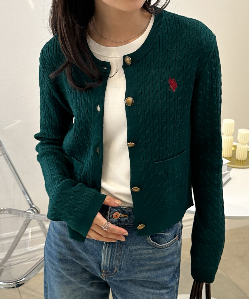 日本直送 U.S. POLO ASSN. 刺繡 修身 金扣 麻花 針織 開襟 罩衫 外套 9個顏色可選：