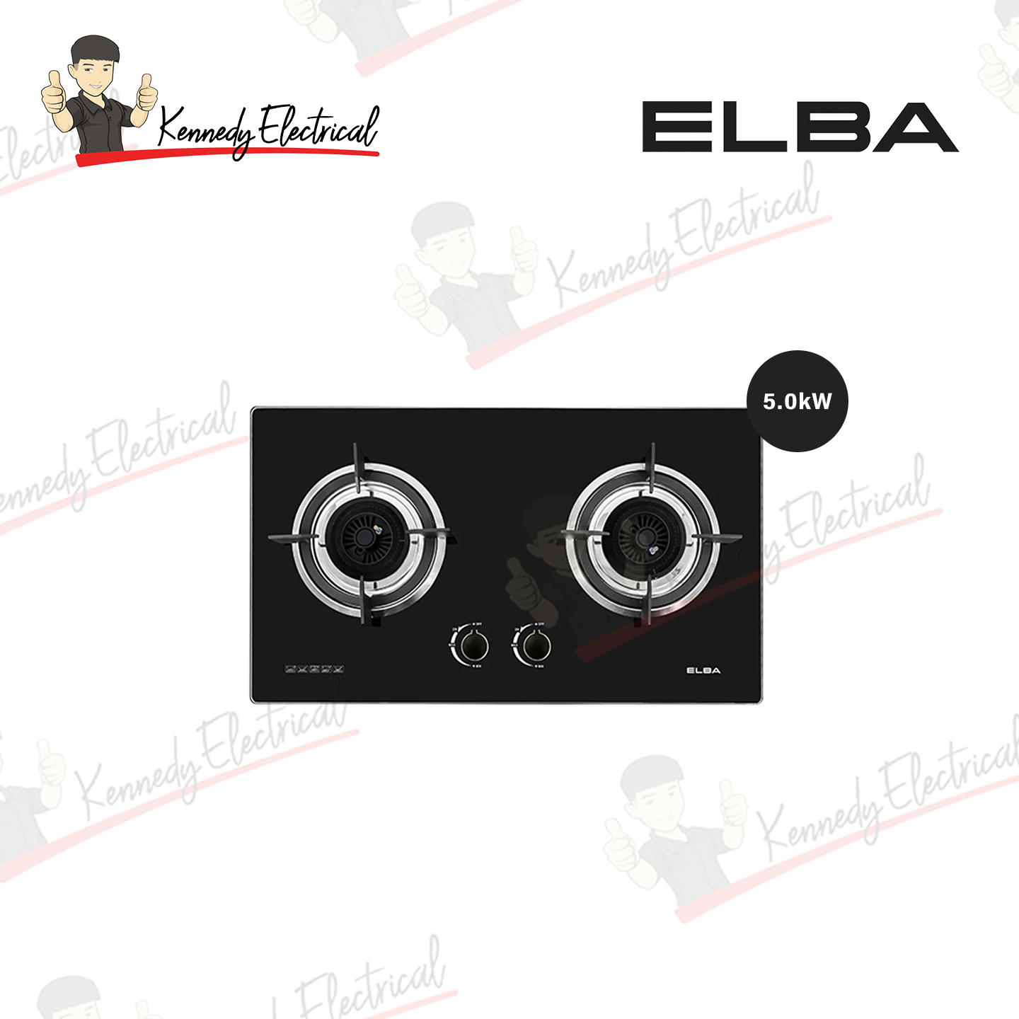 Elba 4.5Kw 2 Burners High Quality Tempered Glass Gas Hob EGH-M8442G(BK)