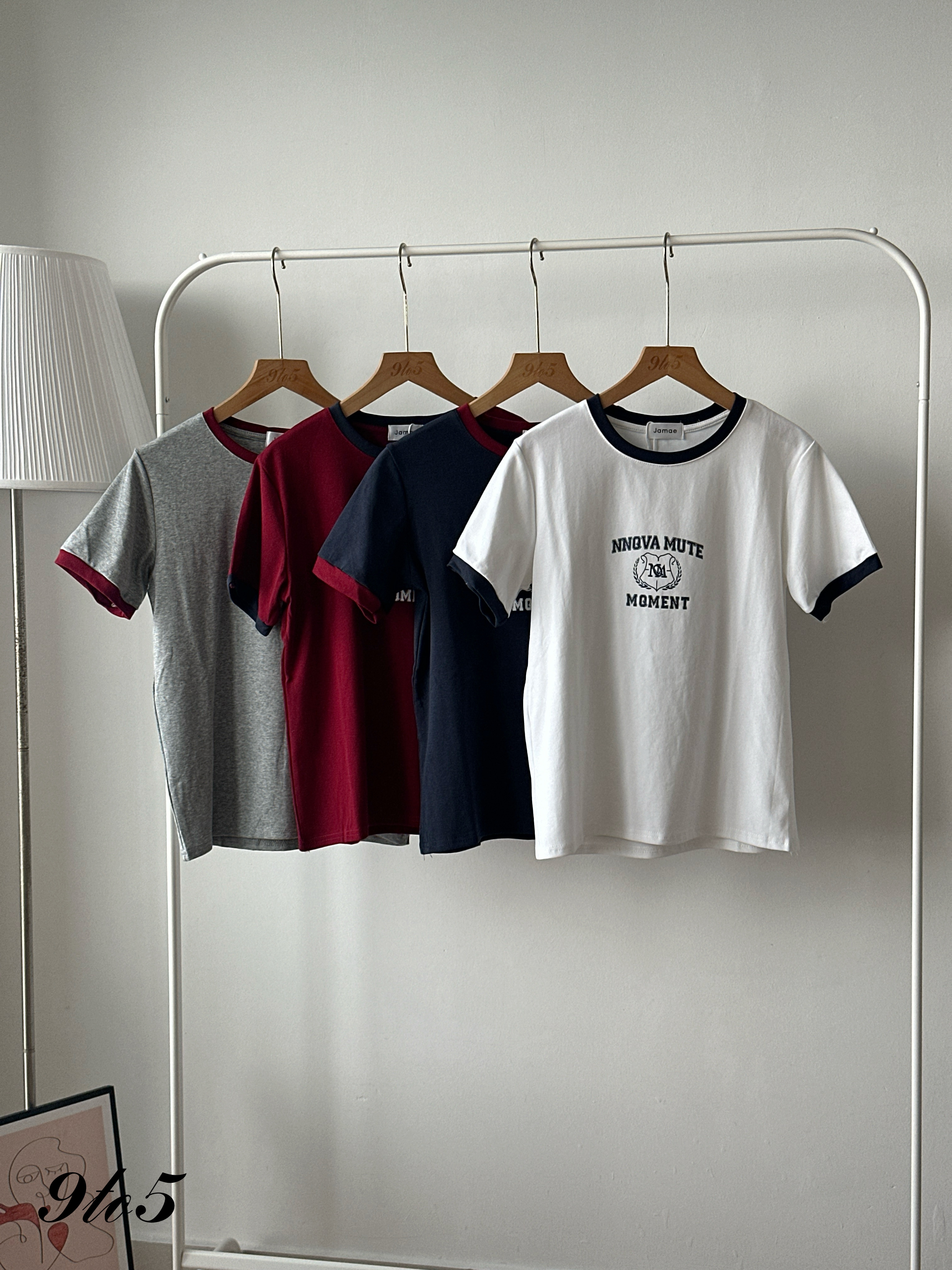 T4376 Printed Wording Contrast Tee - 4 Colors 