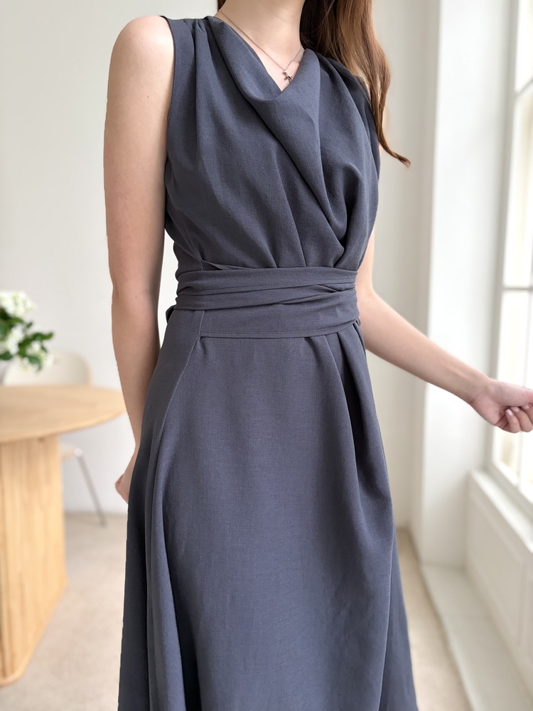 Athena Drape Dress (Charcoal)