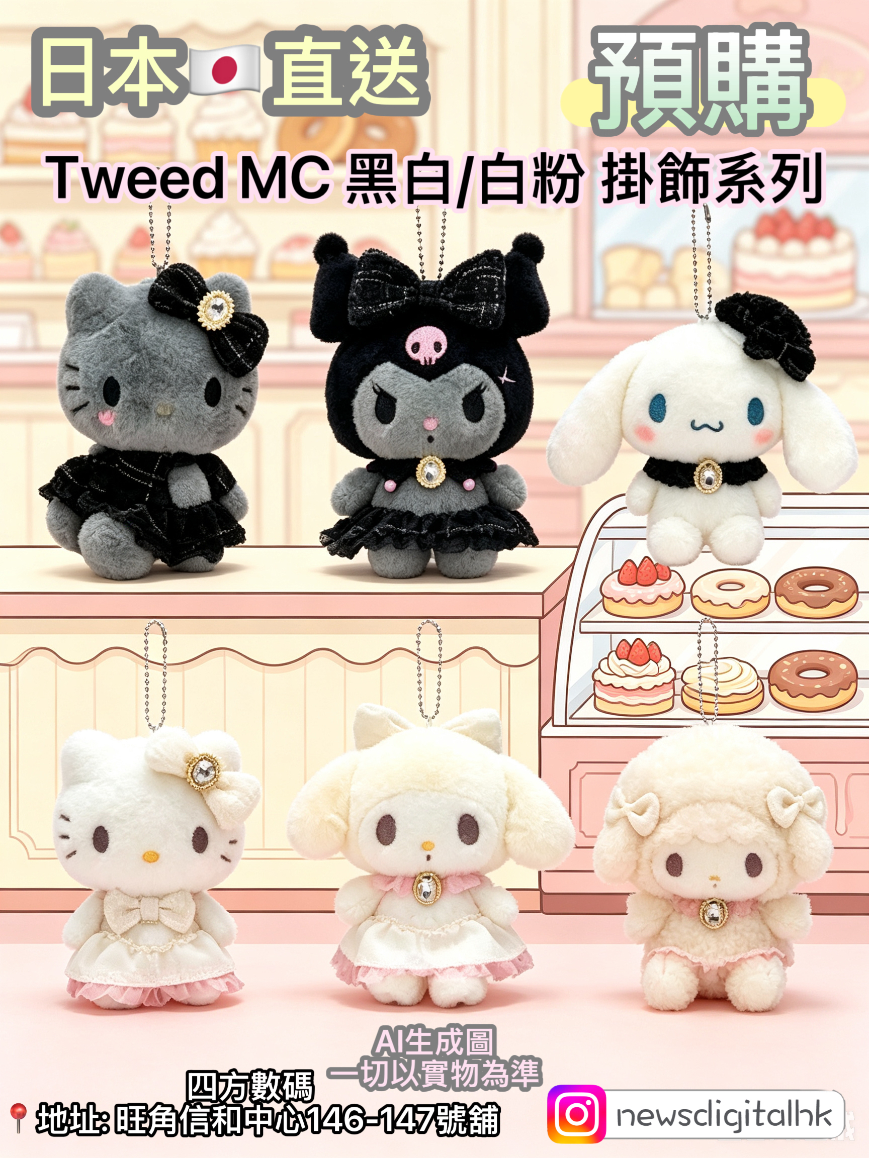 ［12月頭到貨]🇯🇵日本直送Tweed MC 黑白/白粉 掛飾系列