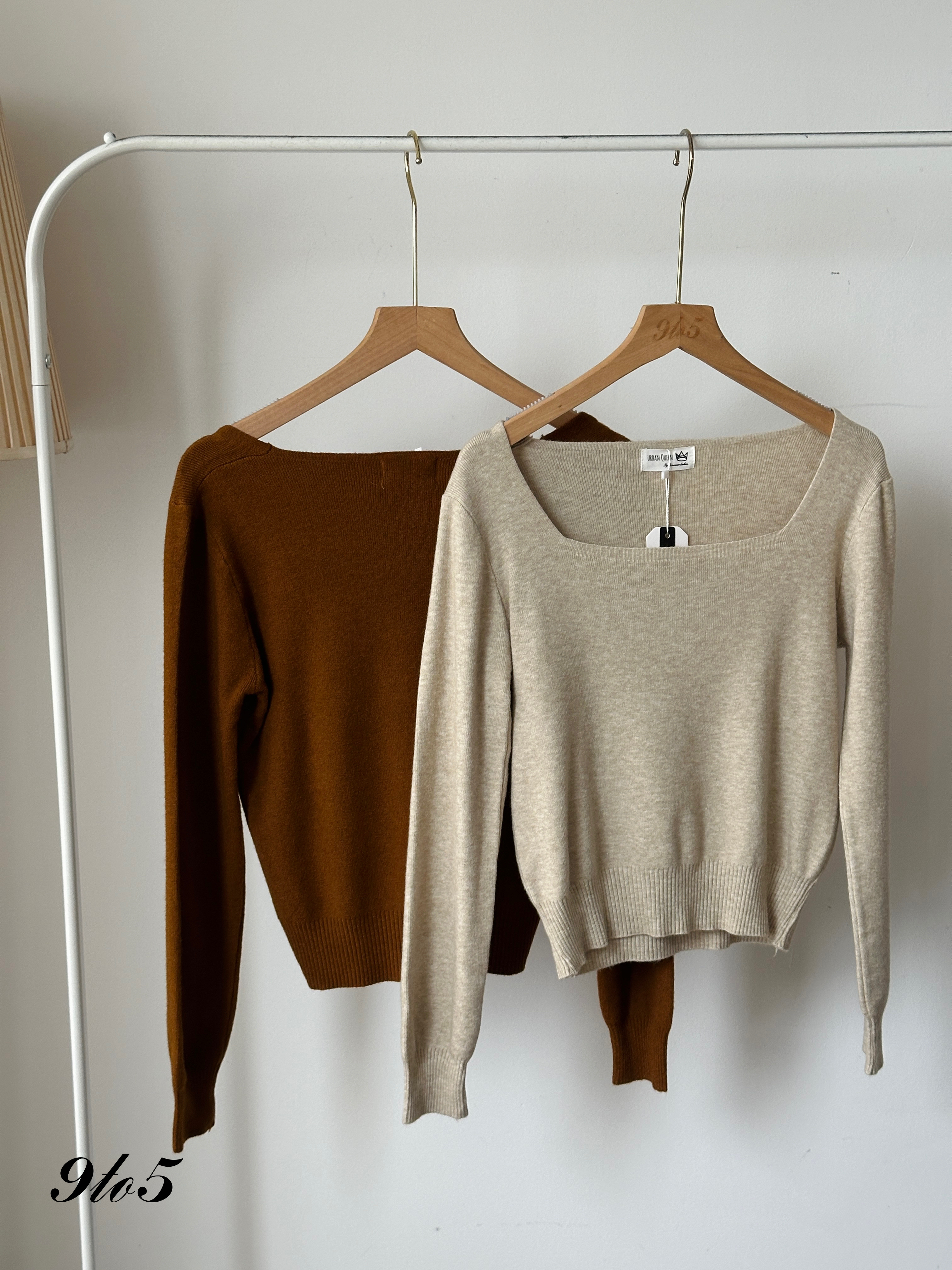 T3910 Long Sleeve Square Neck Knit Top - 5 Colors