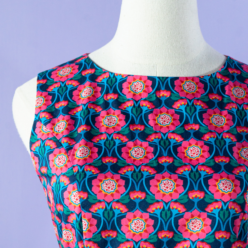 (Ready Made) 100% Organic Cotton 60s Style Floral Pattern A-Line Shift Dress(FM167)