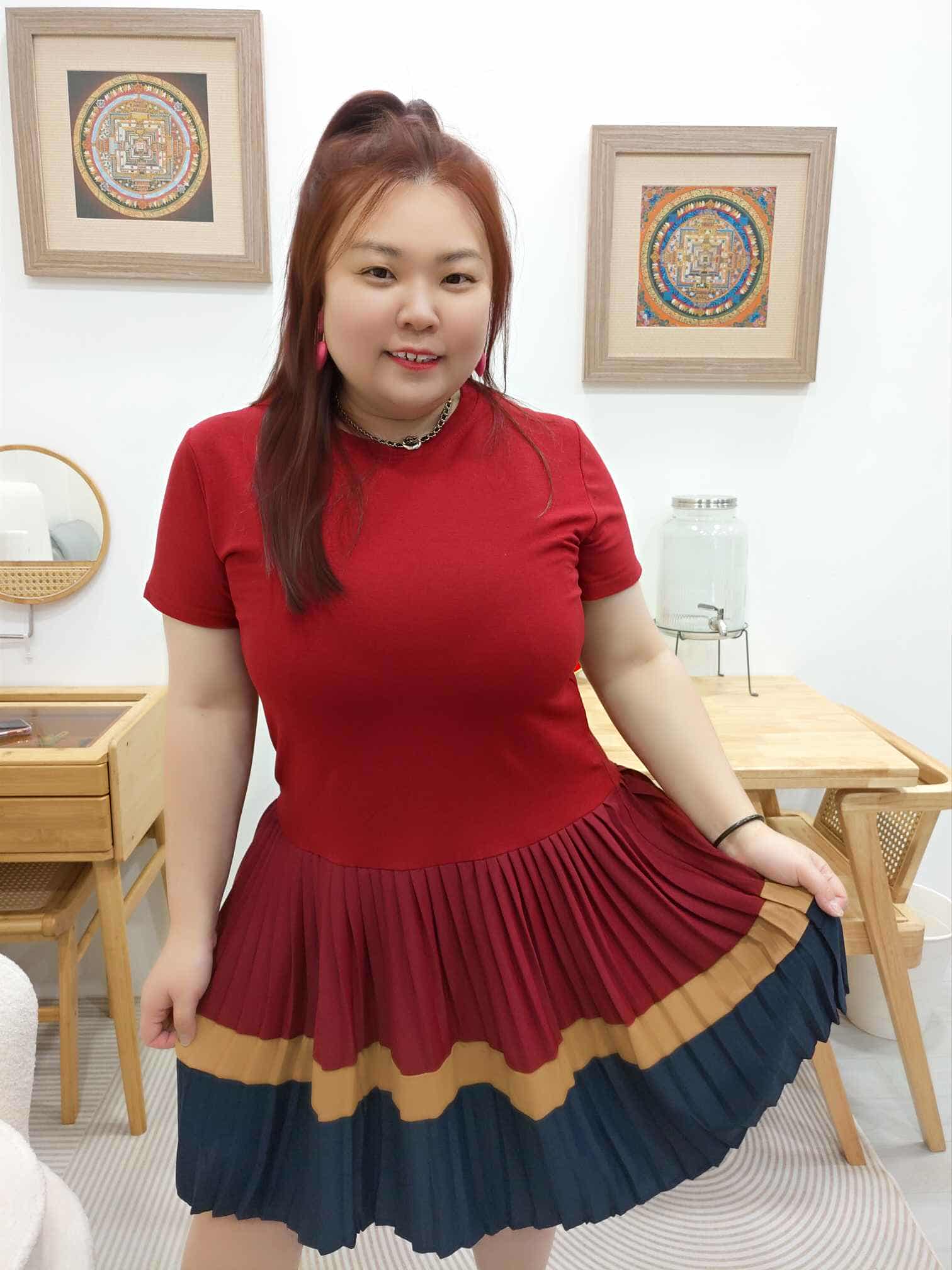 OTA01 HJA07 拼色百褶裙摆设计连衣裙