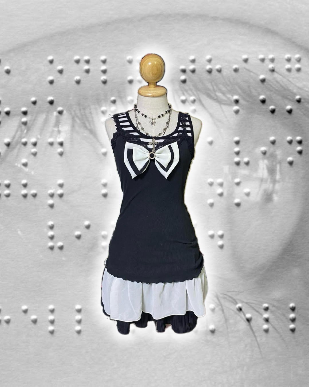 Black Striped Bow Dress Set