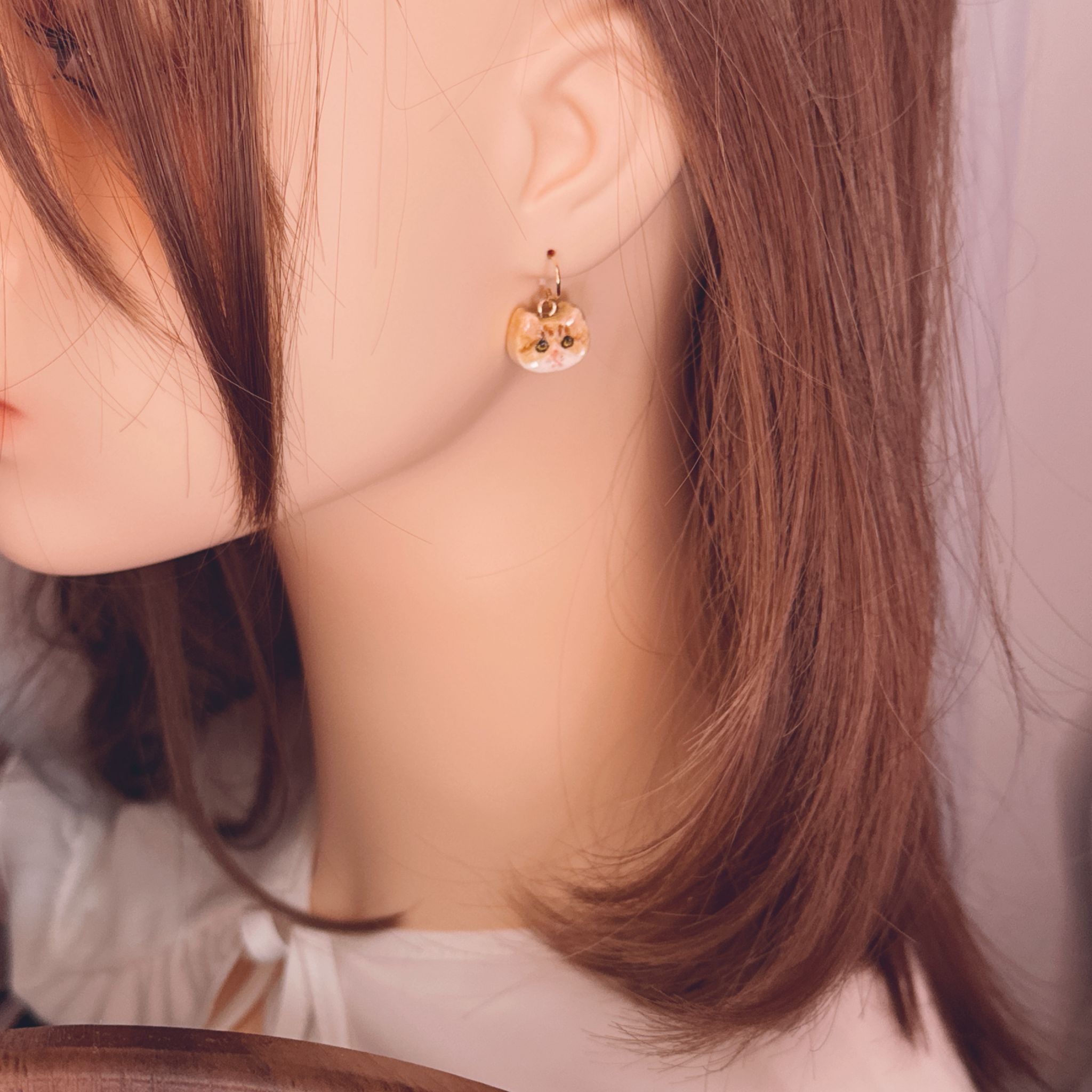 手繪簡單似顏繪 貓貓饅頭耳環