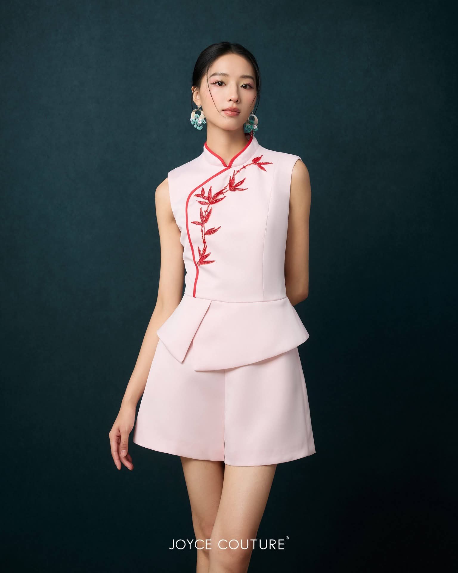 精致竹节旗袍连身裤 D0376