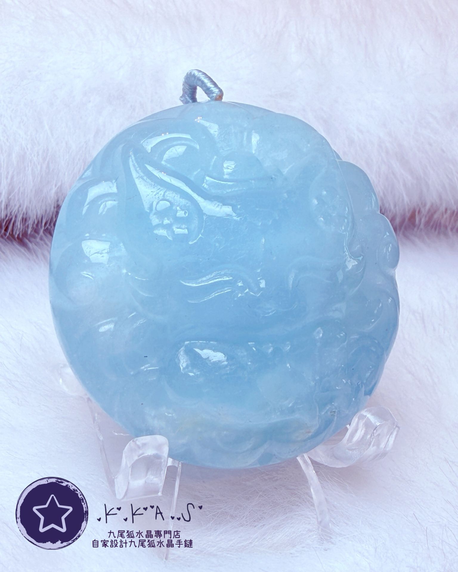 K00060 海藍寶 寶寶狐 - 吊墜/手牌兩用款(上下孔)