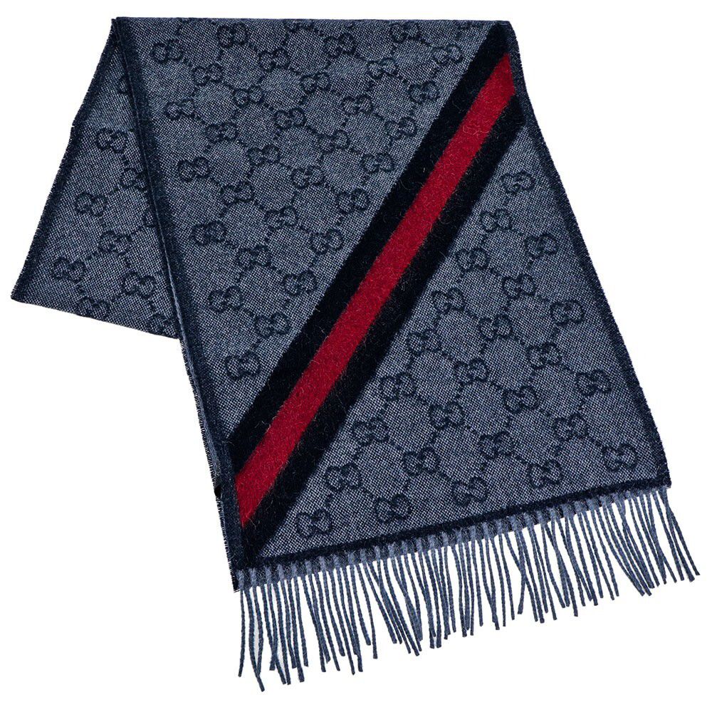 現貨 Gucci 經典條紋配GG圖案圍巾