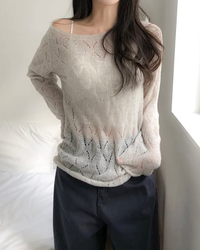 Boat Neck Sheer Knit Top