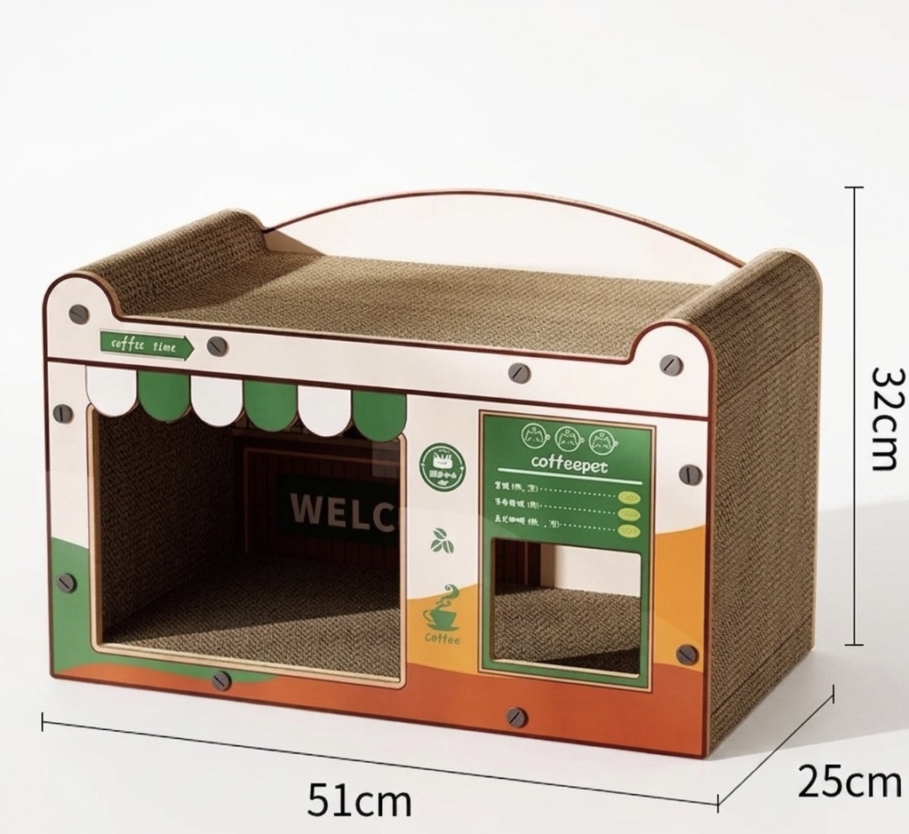 咖啡店造型 貓咪貓抓板小屋