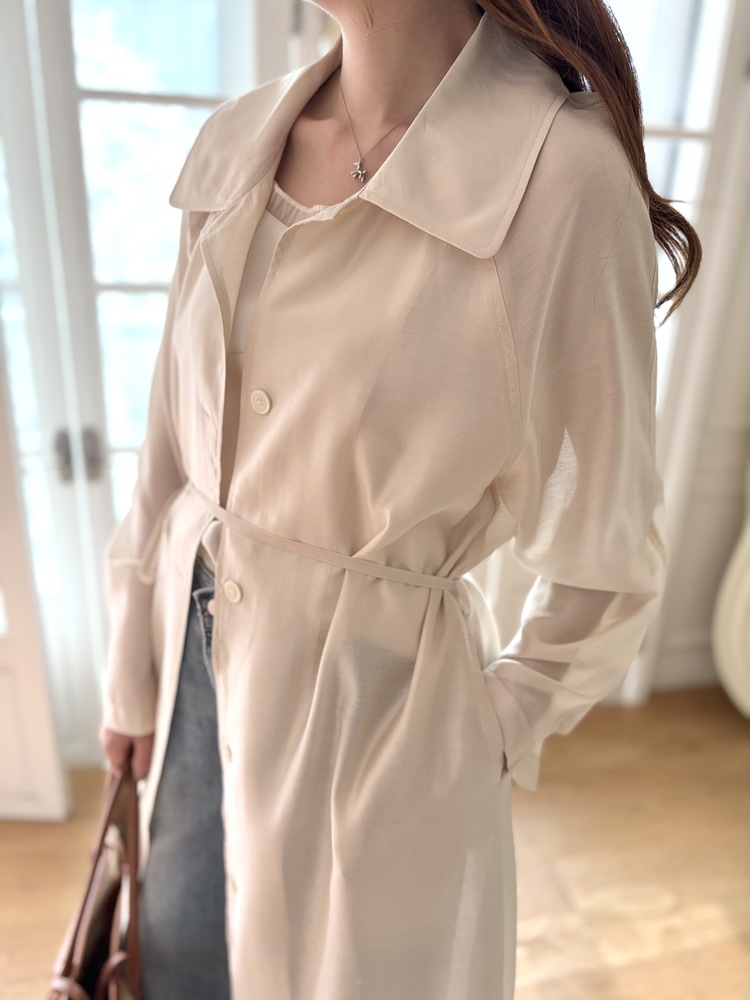 Silky Belted Trench Coat (Ivory)