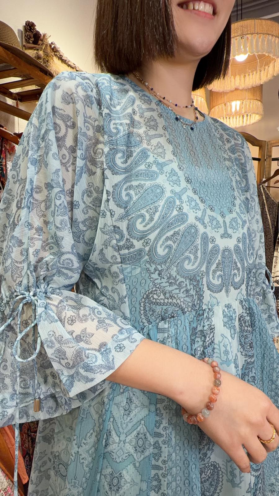 2506 Blue Chiffon Floral Print Short OP 36"