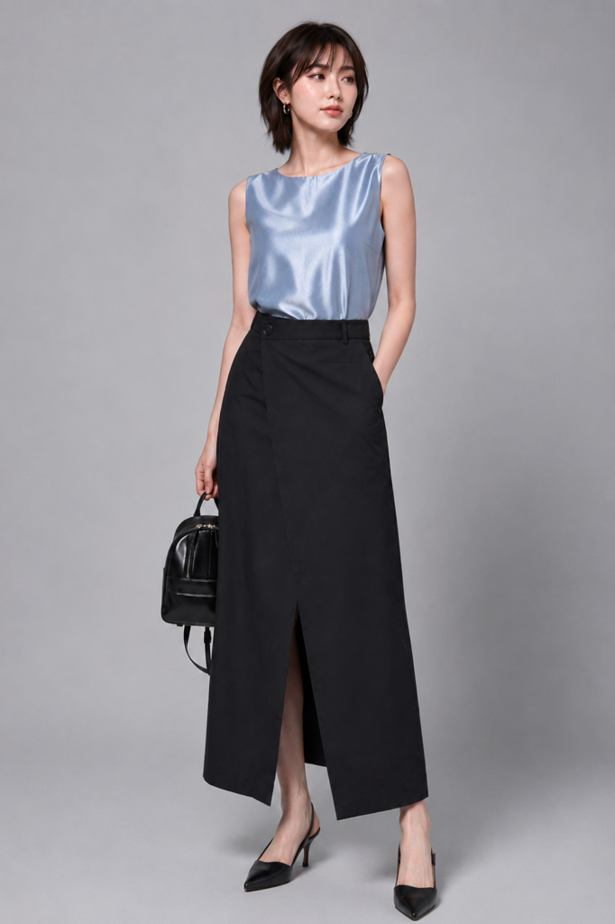 E8236BS Minimal Wrap Midi Skirt