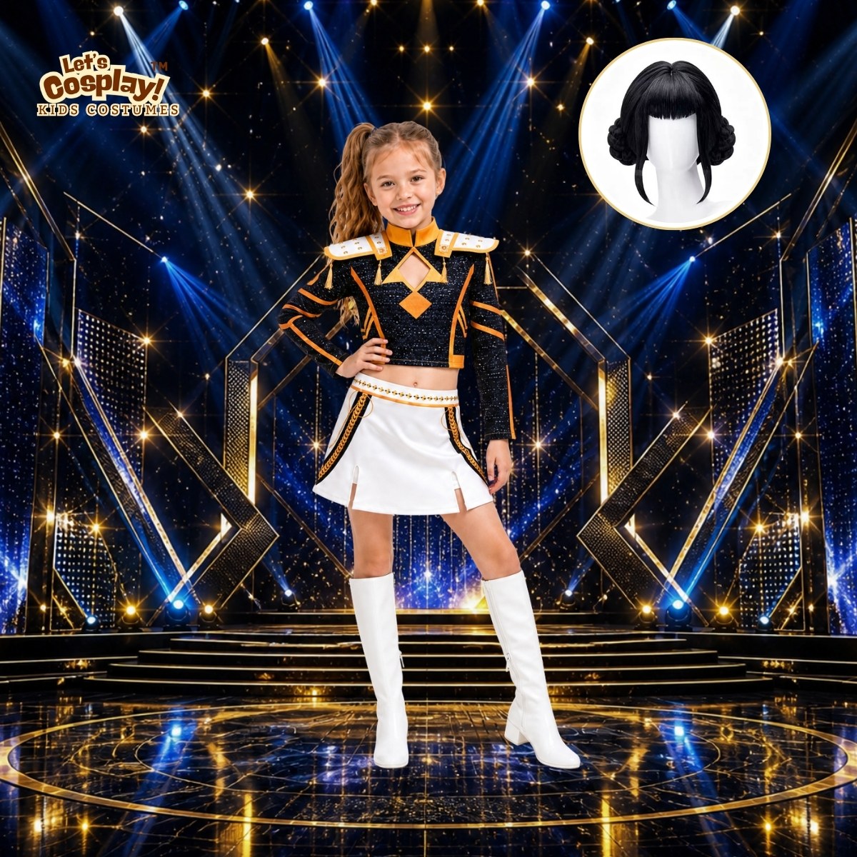 Demon hunters costume kid Zoey 黑金 Cosplay服裝 女童Kpop舞台表演角色造型套裝 Lets Cosplay cos1153