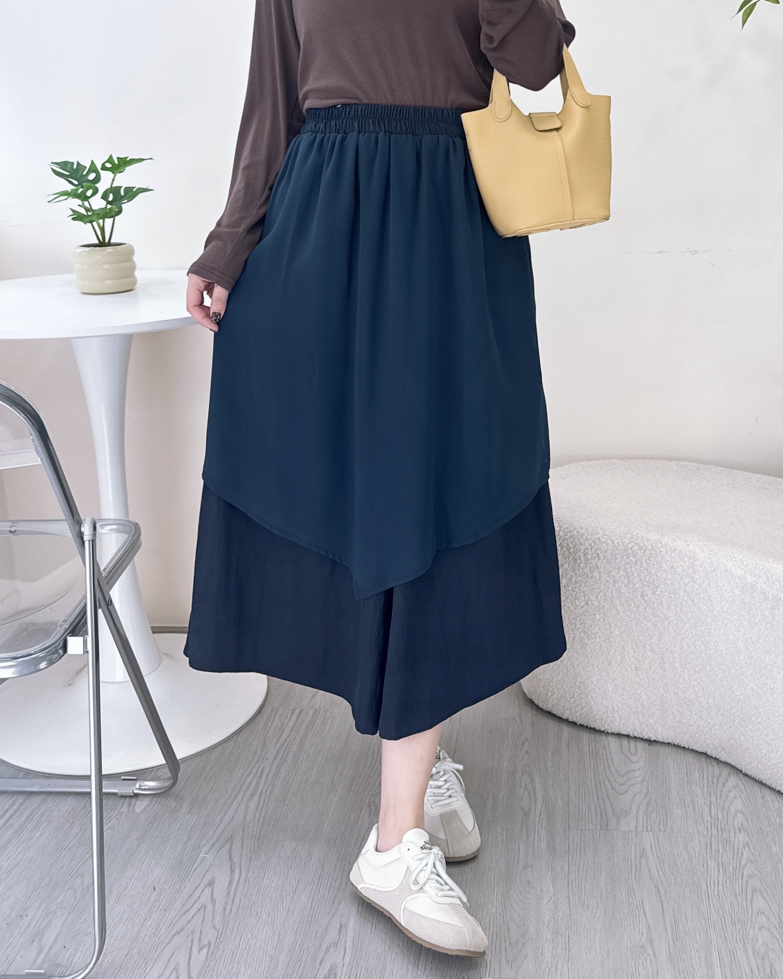 舒服薄身拼雪紡裙褲 3色