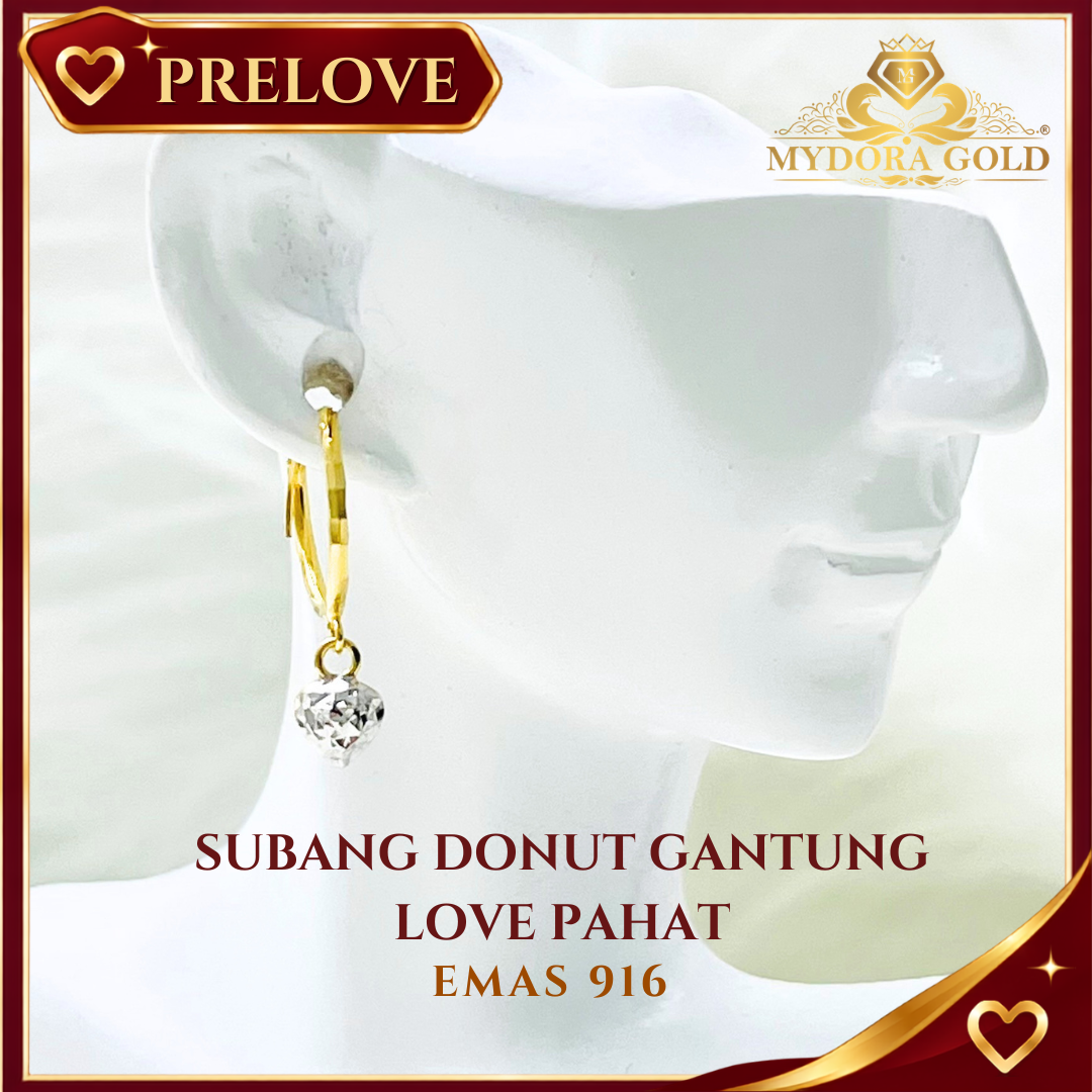 Pre-Loved: Subang Bulat Donut Gantung Love Pahat l EMAS 916/22K