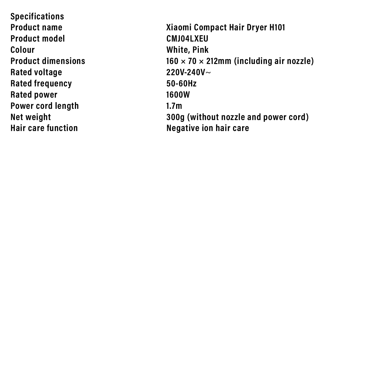 Xiaomi Compact Hair Dryer H101 Foldable (BHR8225GB)