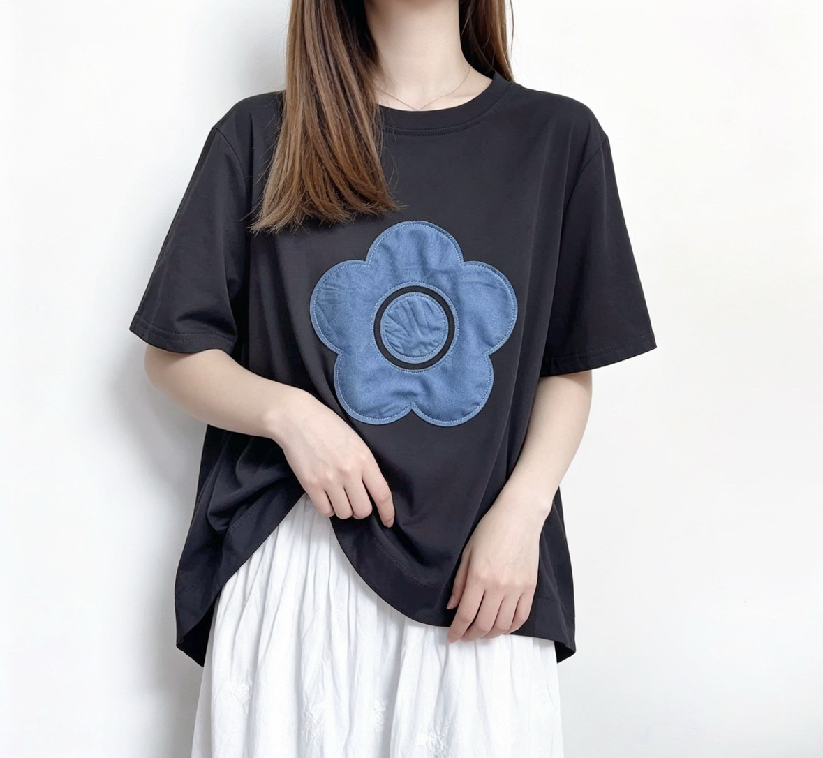 ☀️夏日優惠☀️ 日系刺繡大花撞色Tee
