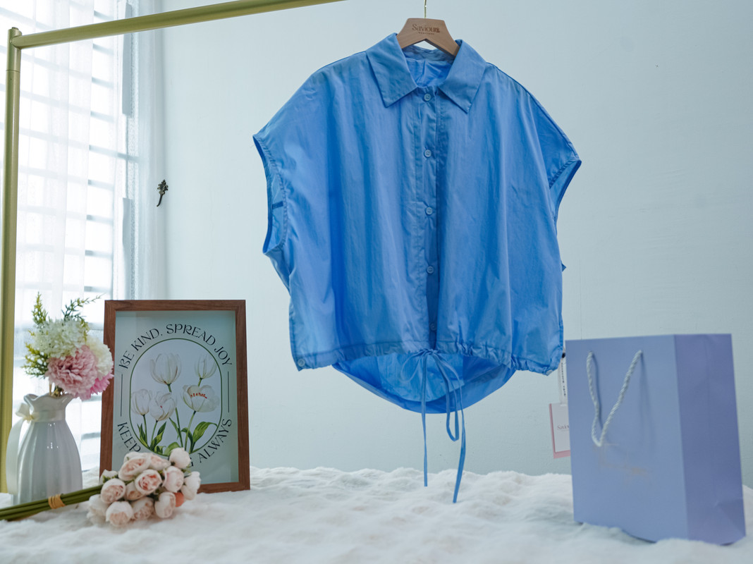 Cropped Drawstring Loose Fit Shirt Top ‖ 短版抽绳设计感宽松衬衫上衣 KR01711810