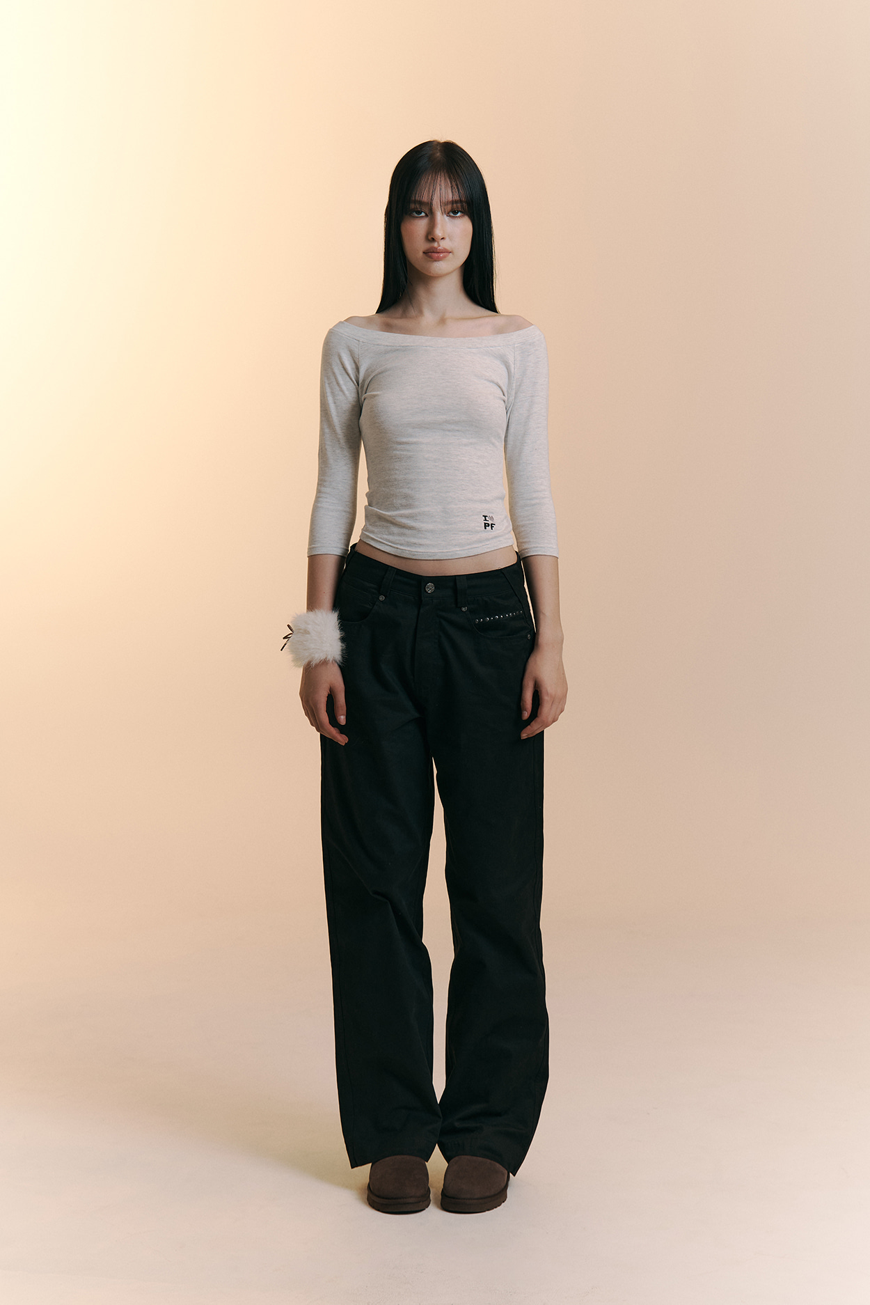 pleaseNOFOLLOW - Zed Off-Shoulder Long Sleeve Top (White Melange)