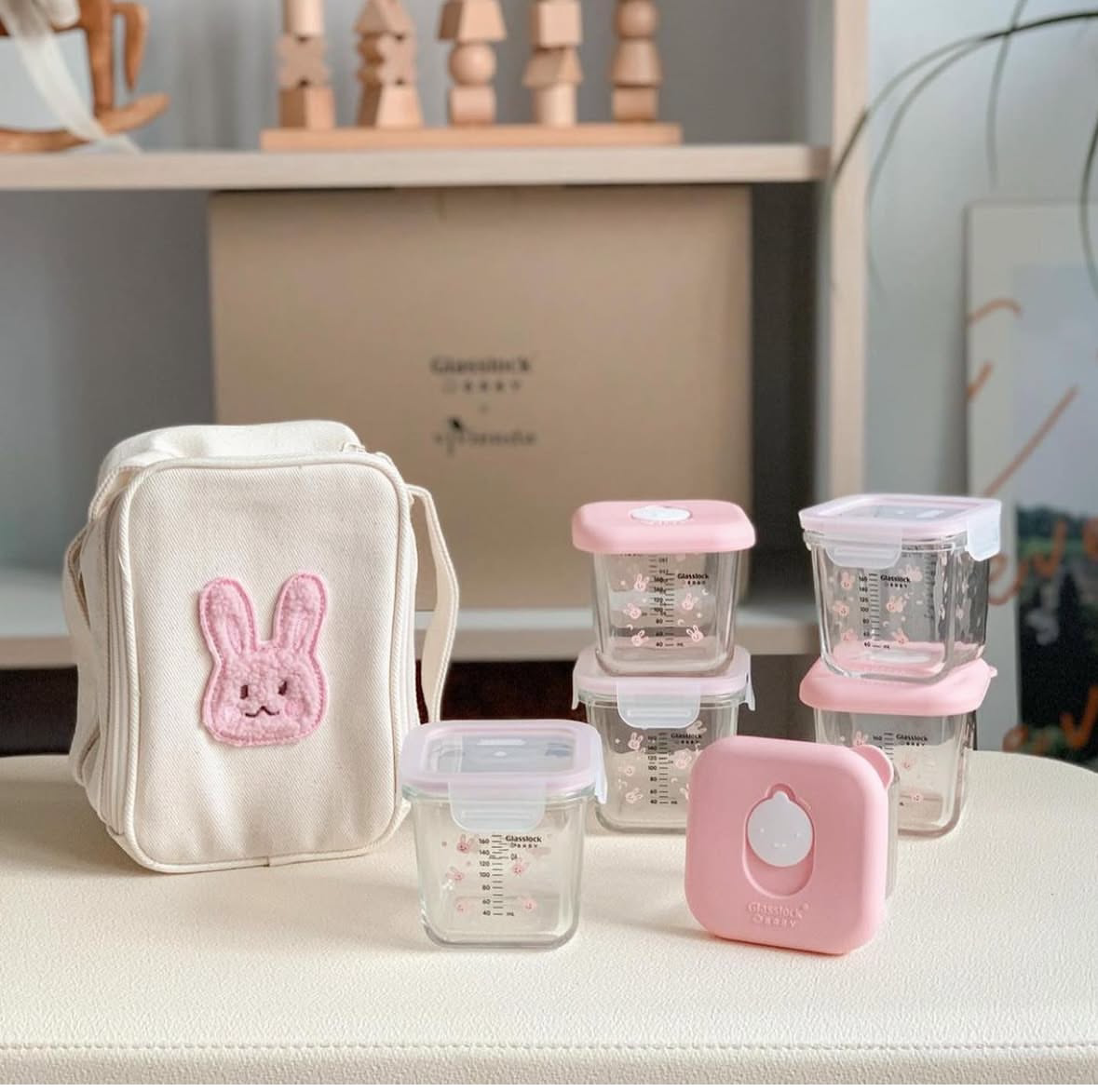 vivienda x glasslock 6 個混合分級嬰兒 食品容器和保冷袋套裝 (兔仔）
