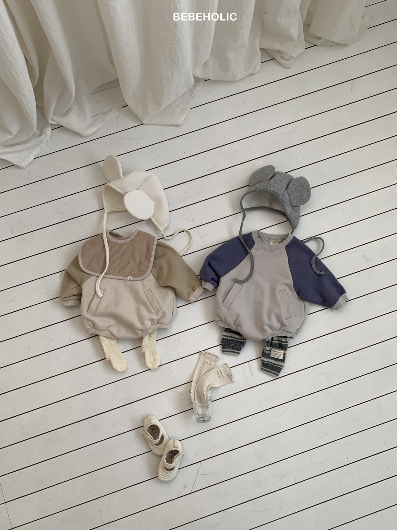 🌸預訂 韓國直送🌸🇰🇷BEBEHOLIC兩色拼色袖口袋長袖包屁衣