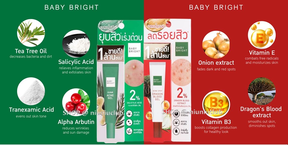 Baby Bright茶樹油去痘凝膠和龍血精華淡斑凝膠